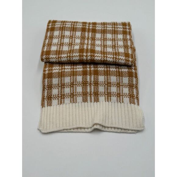 Timberland | Women's Plaid Wool Blend Scarf Brown & White | Layering Accessory - Picture 6 of 7